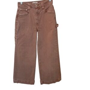 PAIGE Anessa High Rise Crop Wide Leg  Carpenter Jeans Vintage Rose Tint Size 27